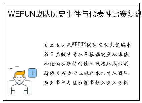 WEFUN战队历史事件与代表性比赛复盘