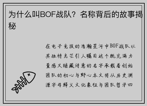 为什么叫BOF战队？名称背后的故事揭秘